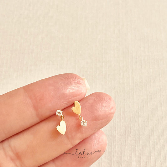 9k Gold Asymmetric Heart Dangle Earrings