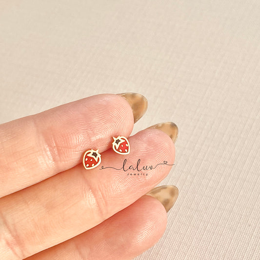 9k Gold Dainty Strawberry Stud Earrings