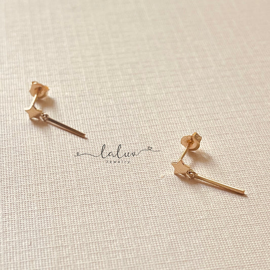 9k Gold Dainty Star Dangle Bar Earrings