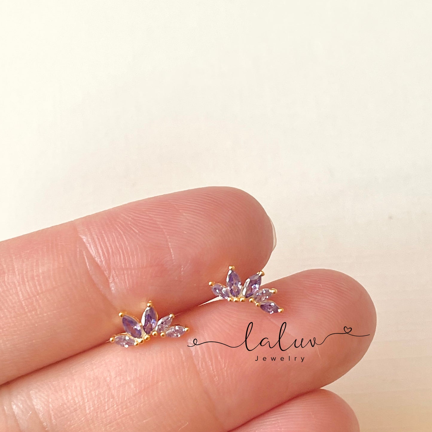 Gold Purple Marquise Flower Screw On Earrings