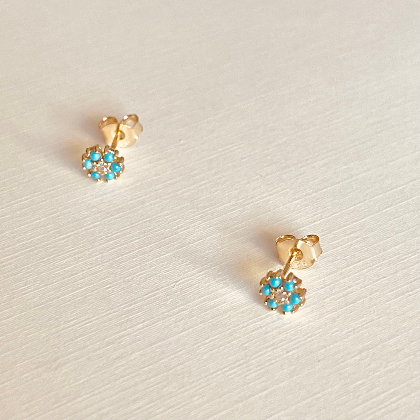 Gold Turquoise Stone Flower Stud Earrings