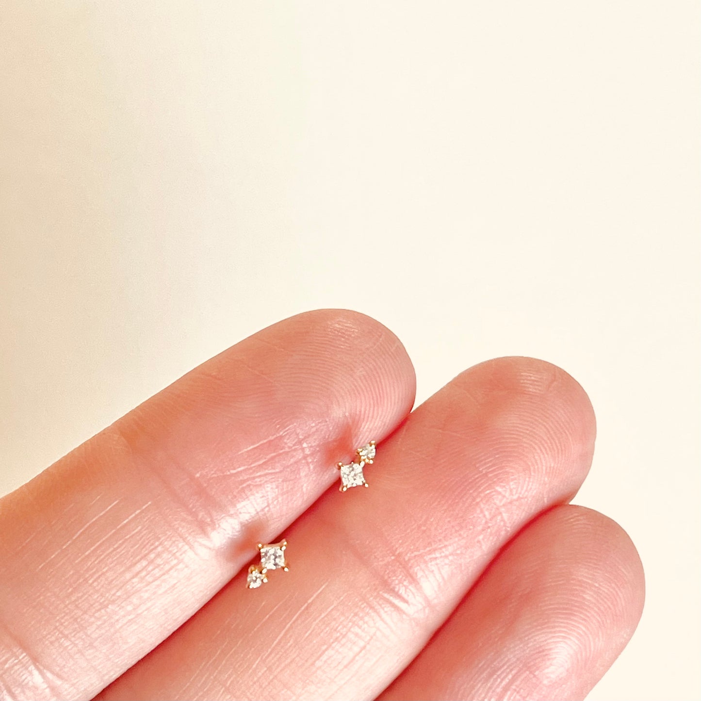 Gold Super Dainty 2 stone cluster Earrings