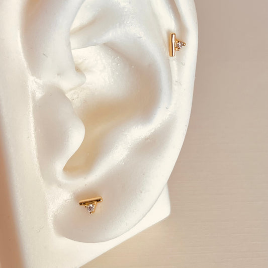 Gold Bar Stud Cz Earrings