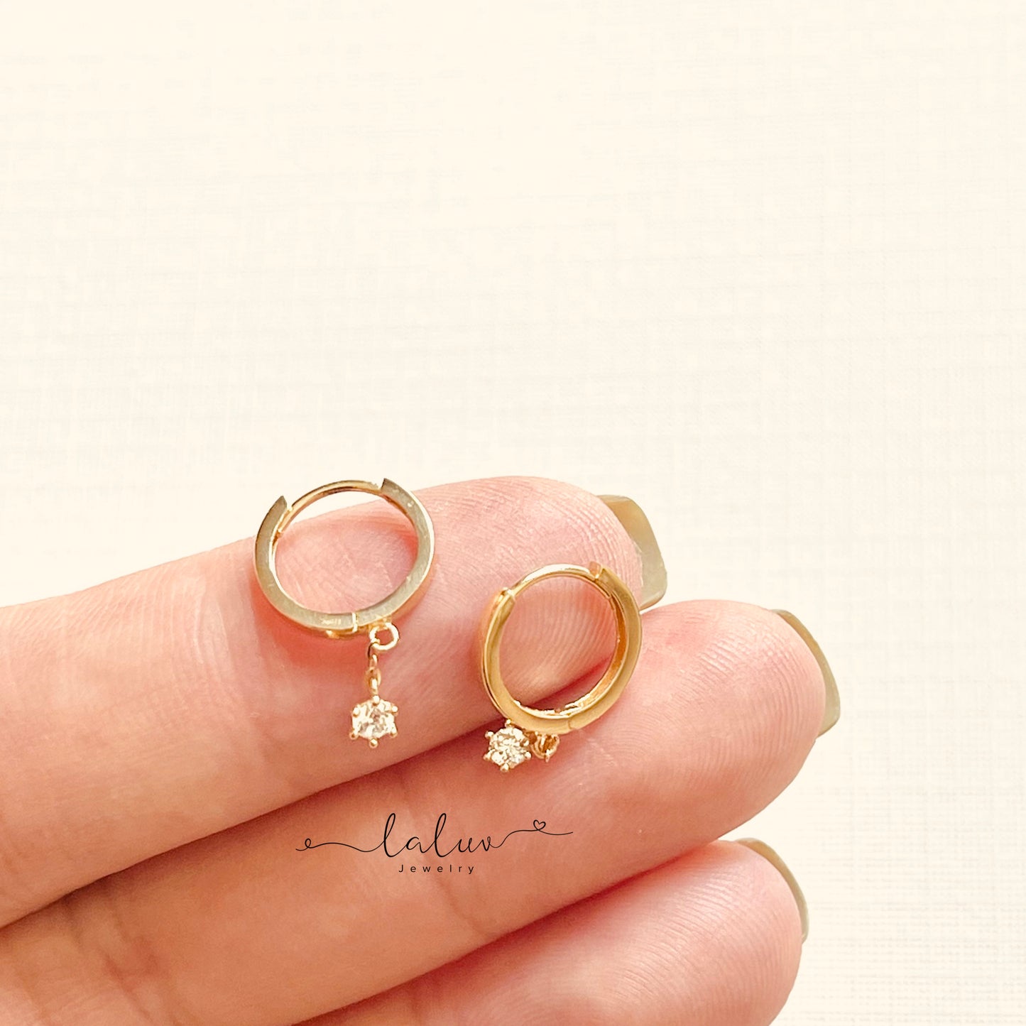 9k Solid Gold Dainty Small Dangle Huggie Earrings