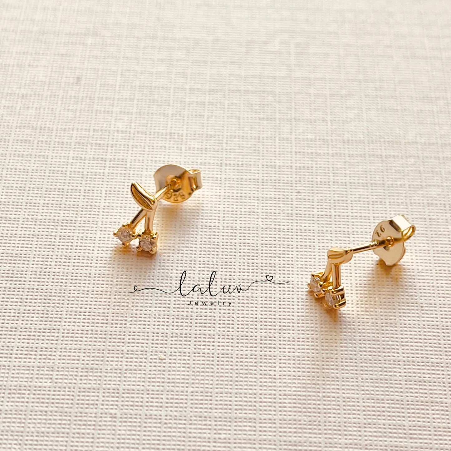 Gold Small Double Cherry CZ earrings