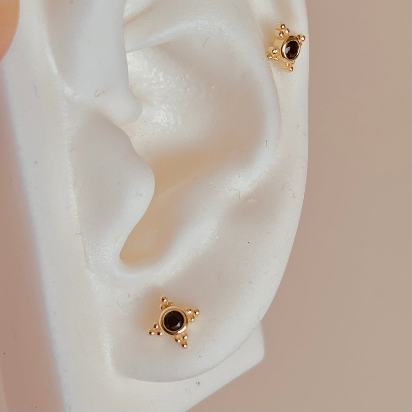 Gold Boho Beaded Black Onyx Earrings