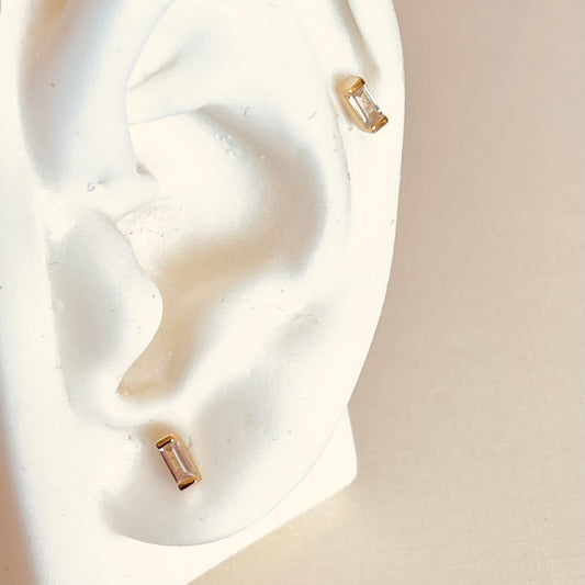 Gold Baguette Stud Earrings