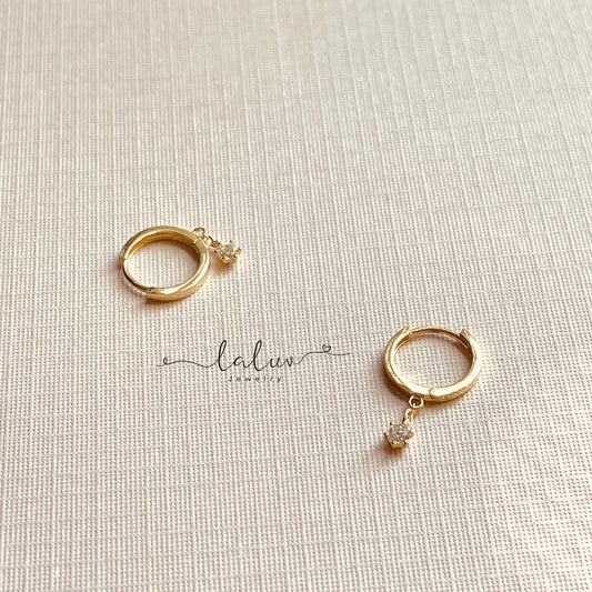 9k Gold Dainty Small Dangle Huggie Earrings