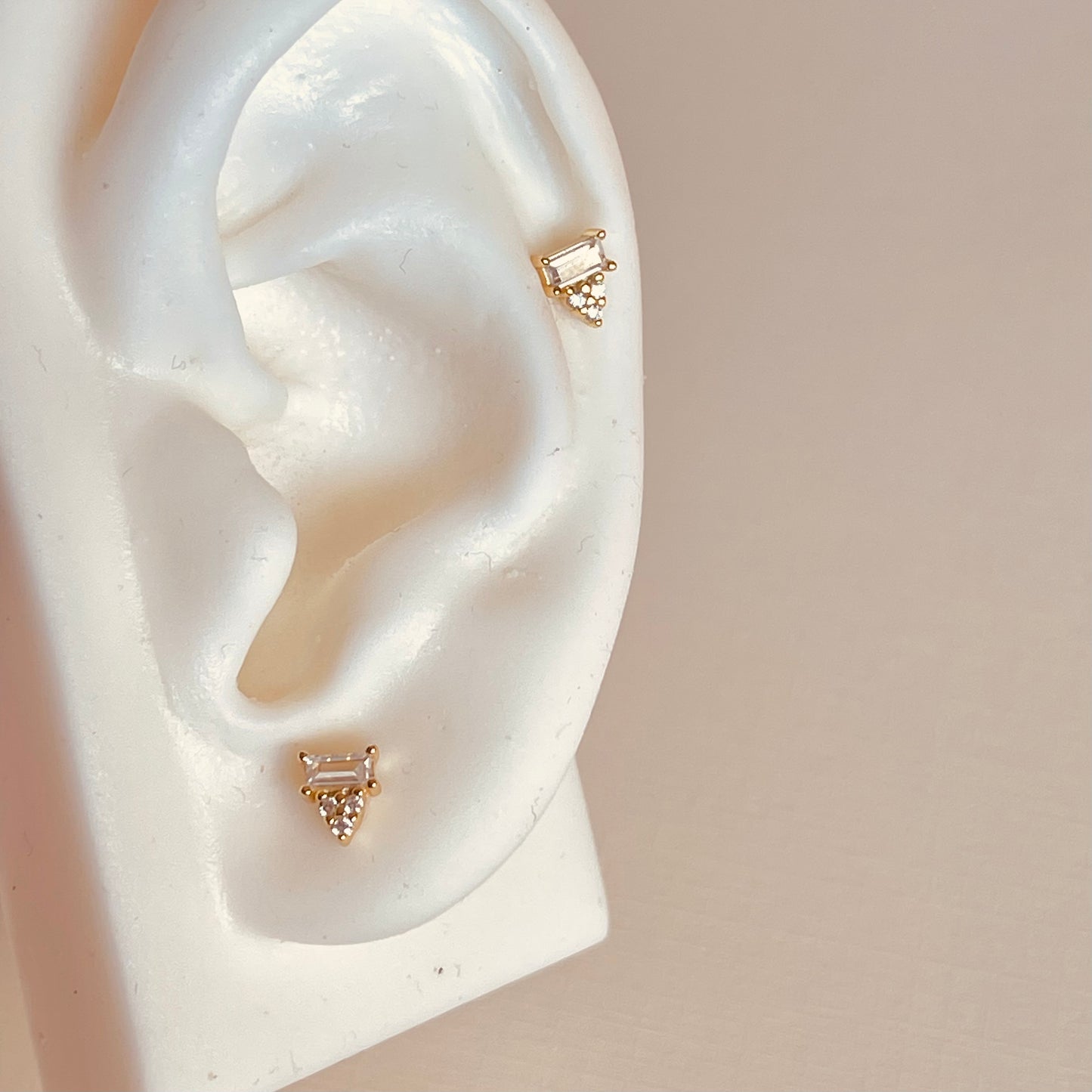 Gold Small Baguette round Cluster Earrings