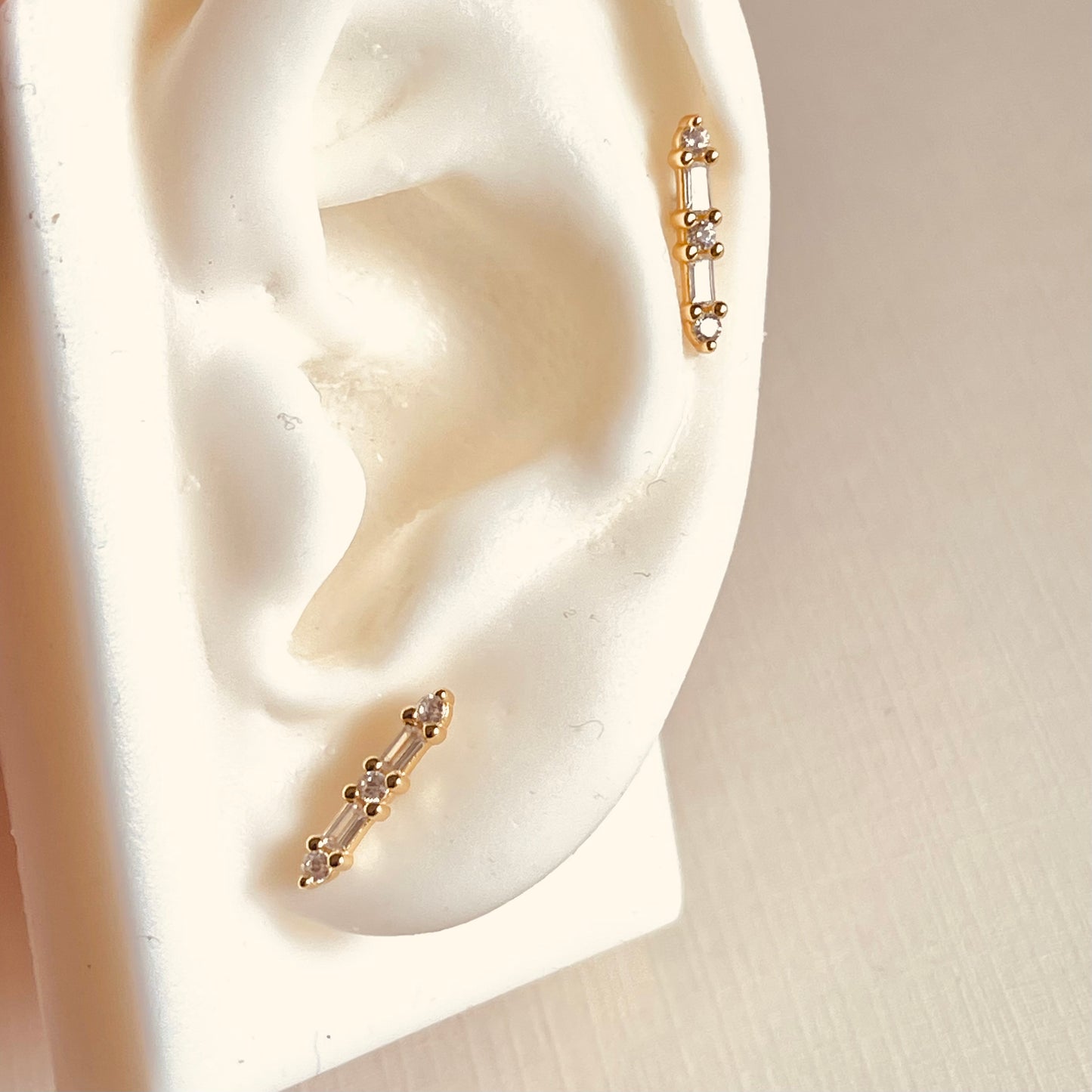 Gold Baguette Cluster Bar Earrings