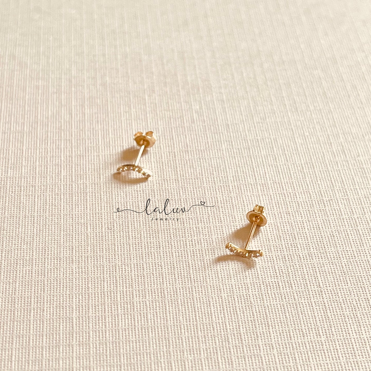 9k Gold Dainty Curved Pave Earrings