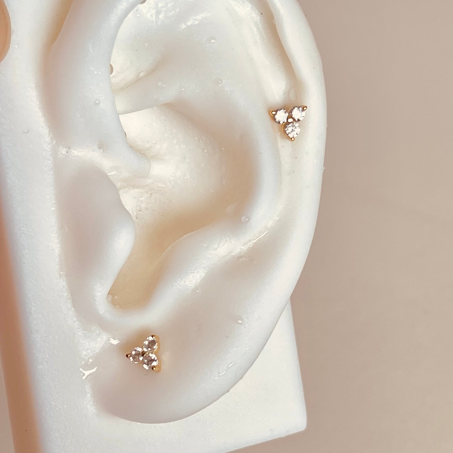 Gold Dainty 3 stone Cluster Earrings