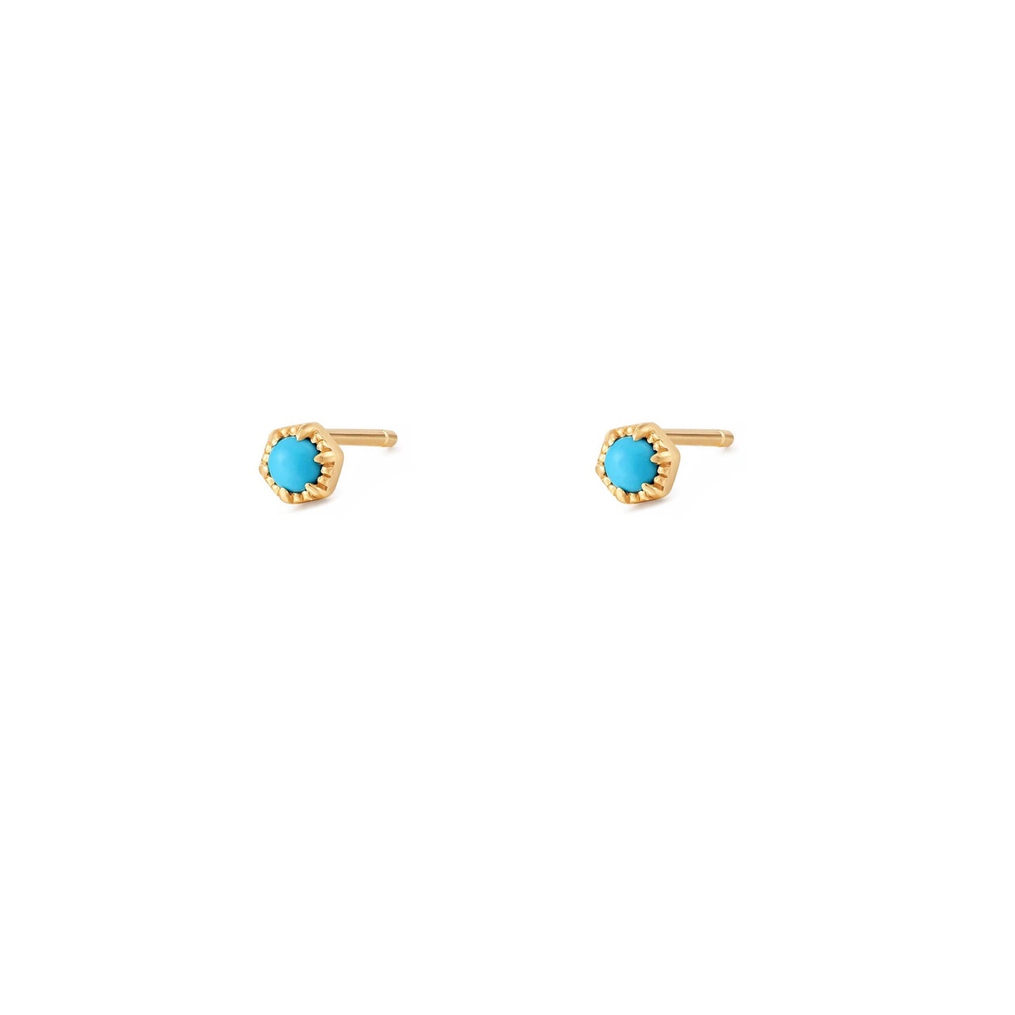 Gold Dainty Turquoise Round Stud Earrings