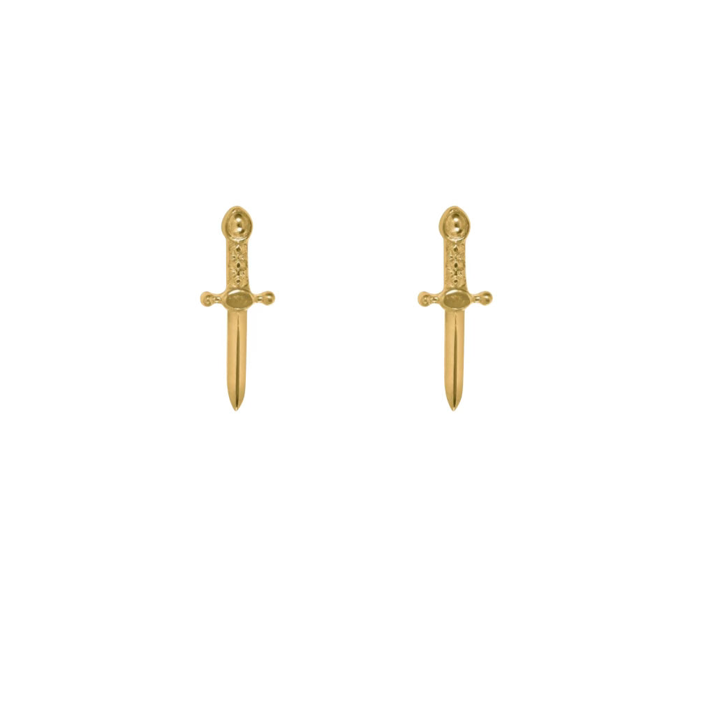 Gold Small Dagger Sword Stud Earrings
